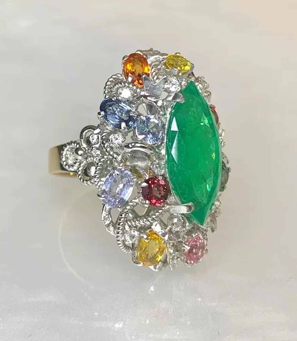 18K Yellow & White Gold Marquise Cut Emerald and … - image 3