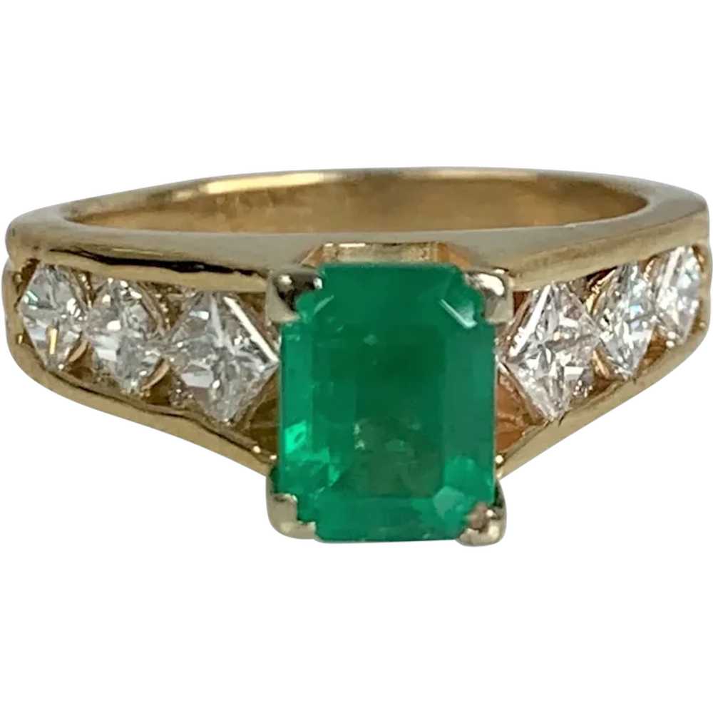 14K Yellow Gold Emerald Cut Emerald Diamond Ring - image 1