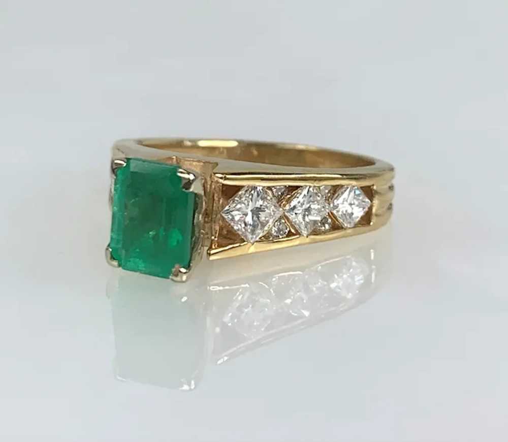 14K Yellow Gold Emerald Cut Emerald Diamond Ring - image 2