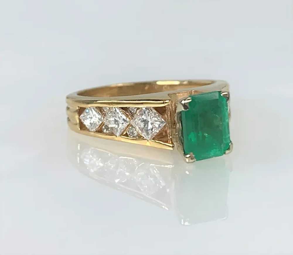 14K Yellow Gold Emerald Cut Emerald Diamond Ring - image 3