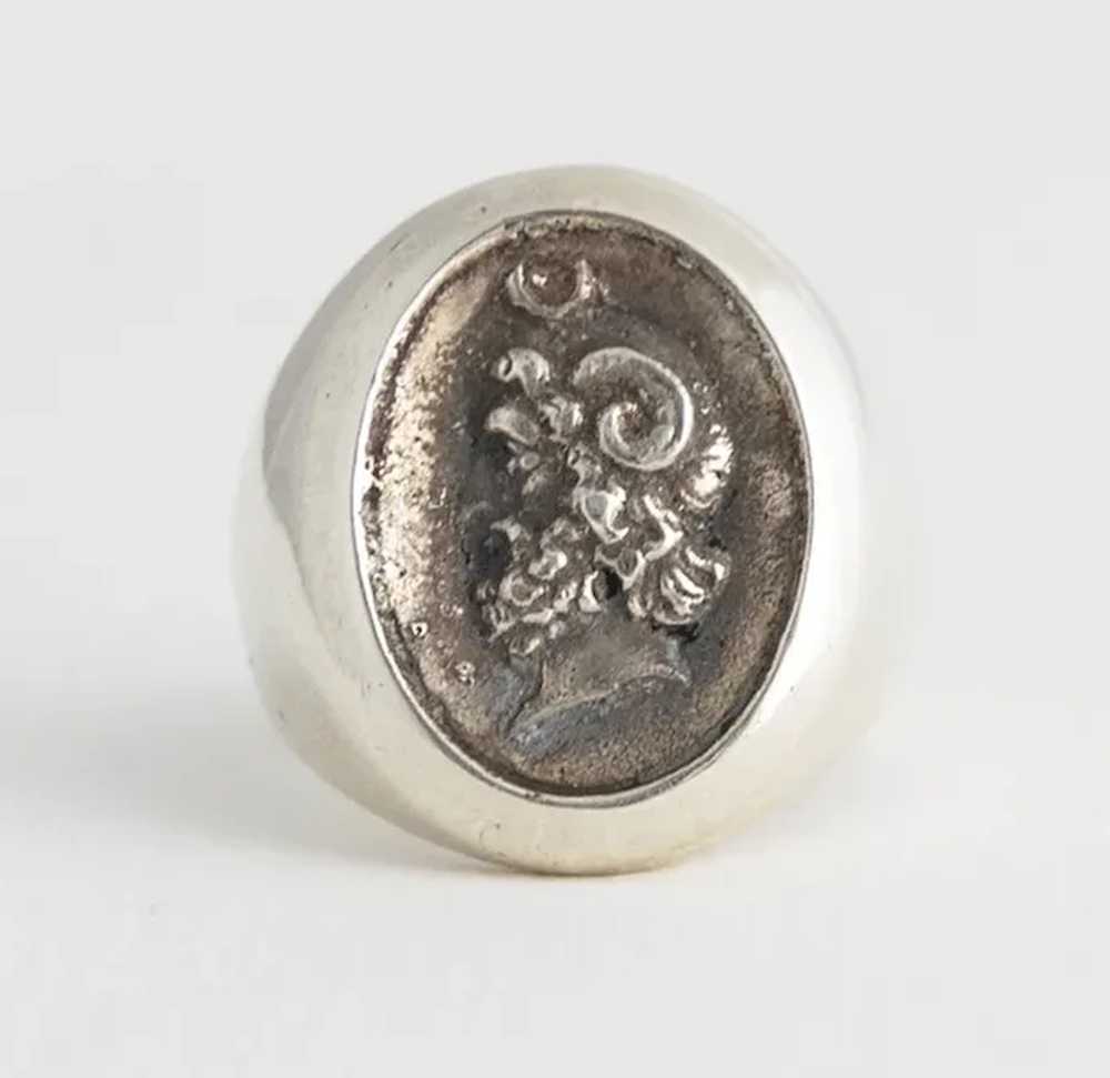 Vintage French Silver Ring Bacchus - image 2