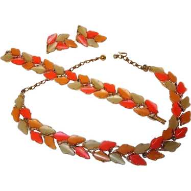 BSK Thermoset Parure - Leaf Designed Necklace Brac