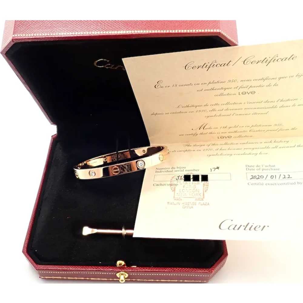 Authentic! Cartier 18k Rose Gold 4 Diamond Love B… - image 10