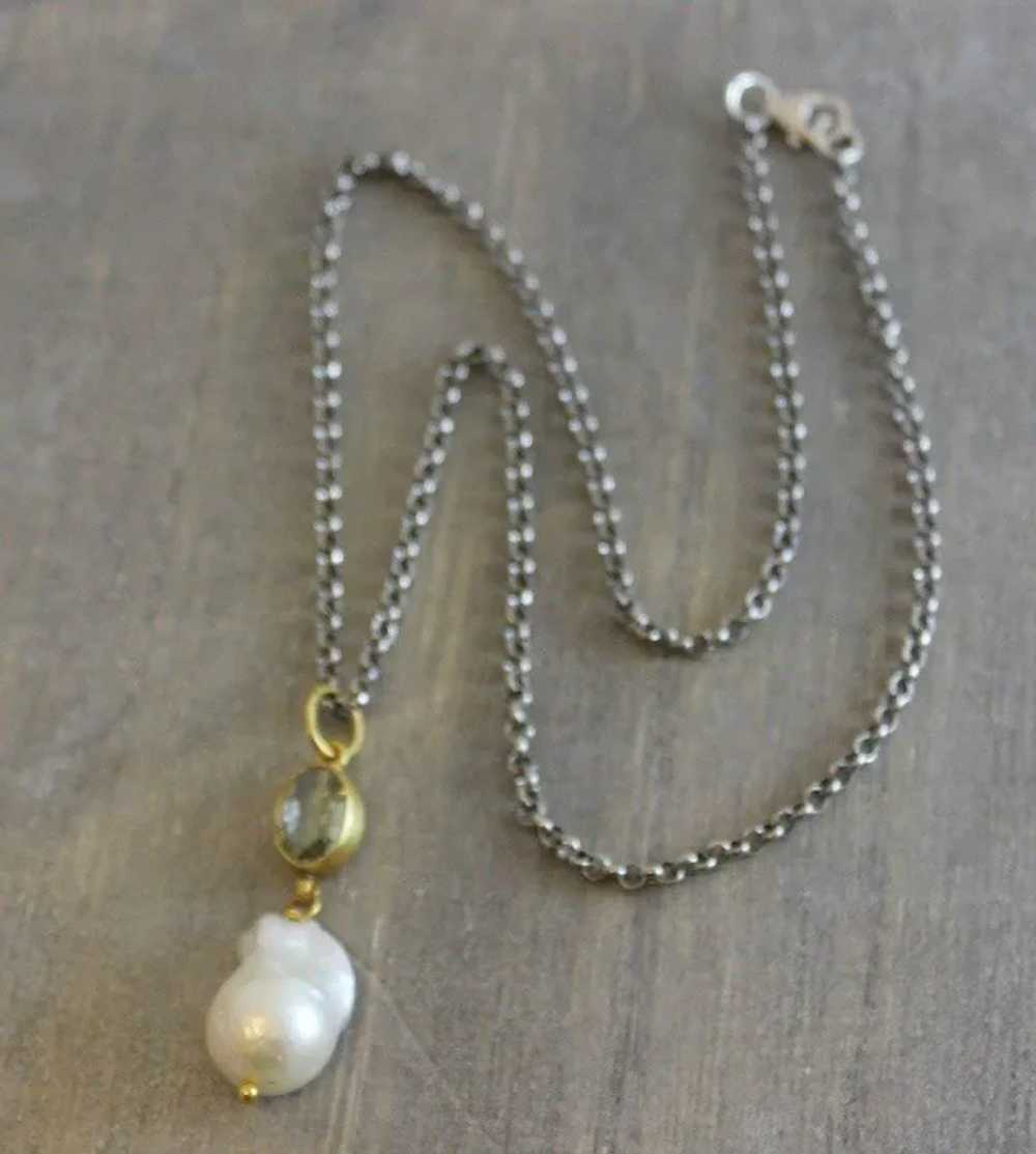 Baroque Pearl and Prasiolite Green Amethyst Sterl… - image 3