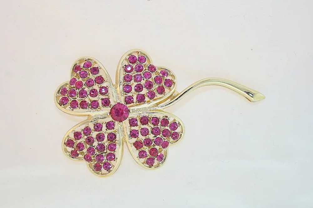 Large Sarah Coventry Pink Rhinestone Flower Pin - image 2