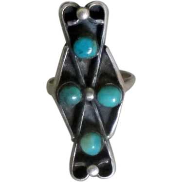Zuni Old Pawn Sterling Turquoise Needlepoint Ring - image 1