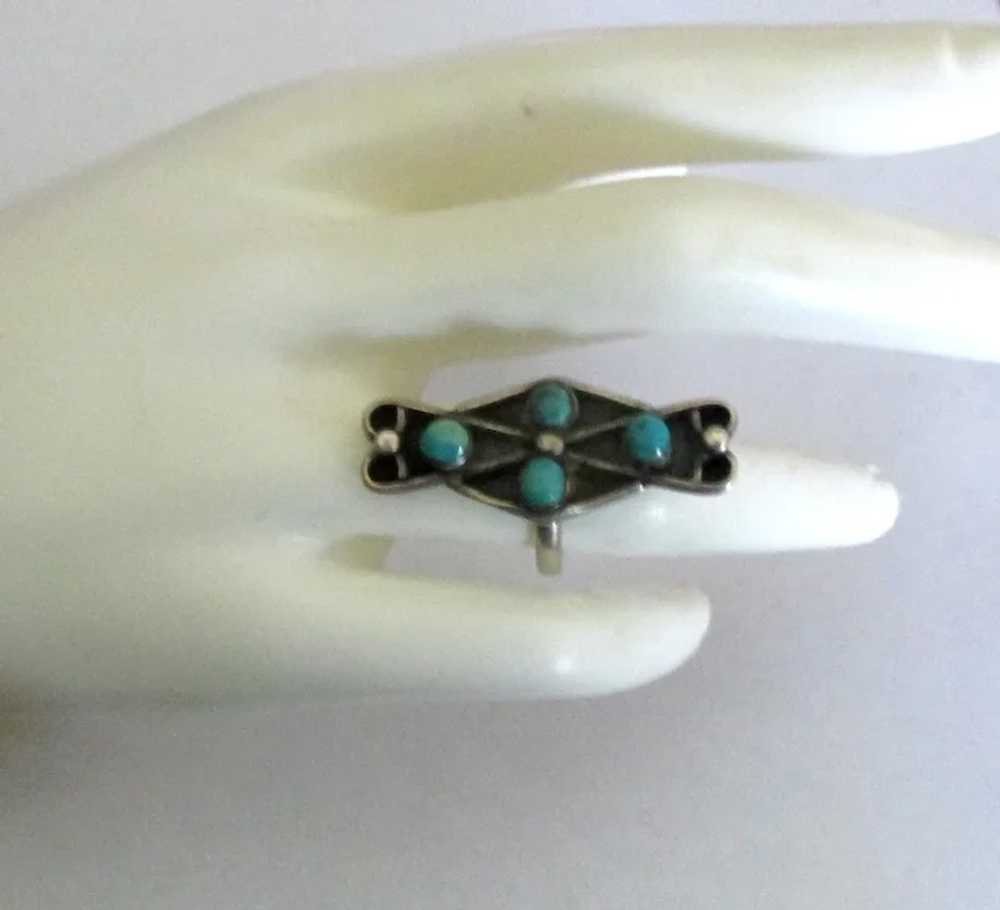 Zuni Old Pawn Sterling Turquoise Needlepoint Ring - image 3