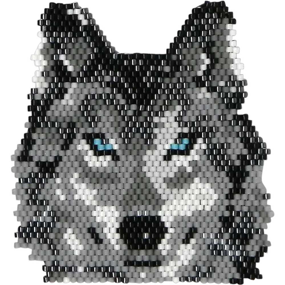 Wolf Head handcrafted beaded brooch - image 1