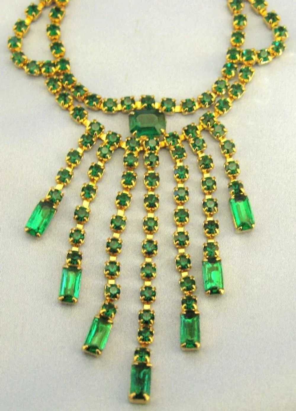 Elegant Vintage Emerald Green Rhinestone Bib Dang… - image 3