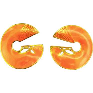 Signed Edgar Berebi Peach Enamel  Pierced Earrings - image 1