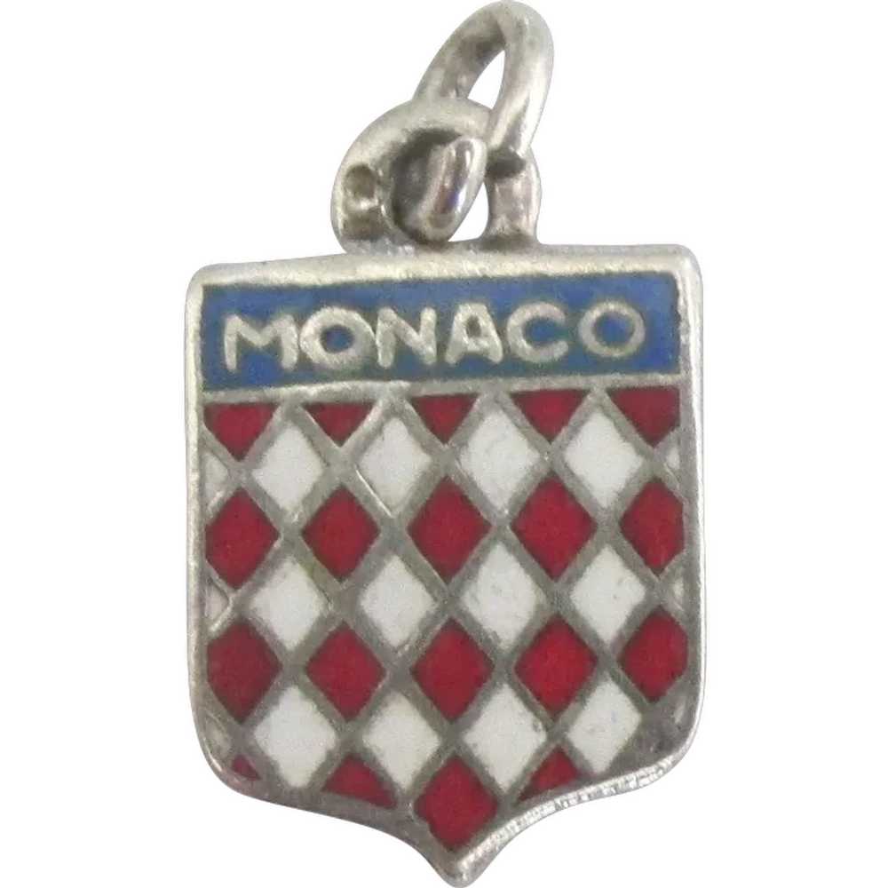 Vintage Enamel Sterling Monaco Travel Shied Charm - image 1