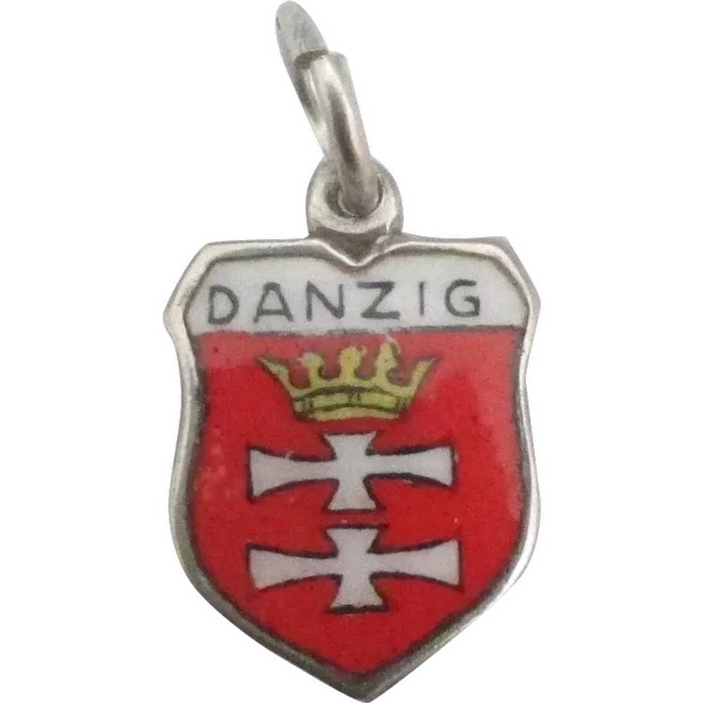 Vintage Enamel 800 Silver Danzig Travel Shield Ch… - image 1