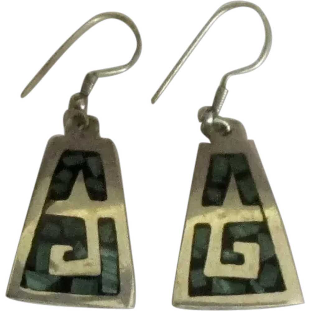 Vintage Sterling Inlaid Mosaic Pierced Earrings - image 1