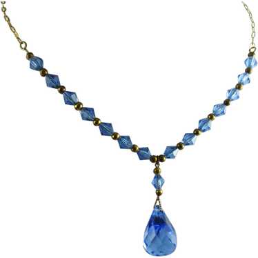 Vintage Art Deco Blue Glass Drop Necklace - image 1