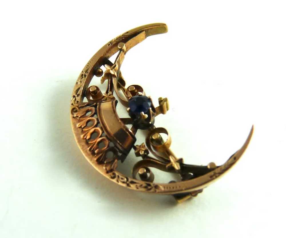 Antique Victorian Crescent Pin 14K Rose Gold - image 2