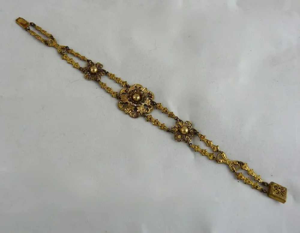 Vintage Gilt Brass Bracelet with Faux Pearls - image 2