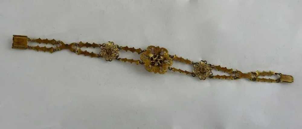 Vintage Gilt Brass Bracelet with Faux Pearls - image 3