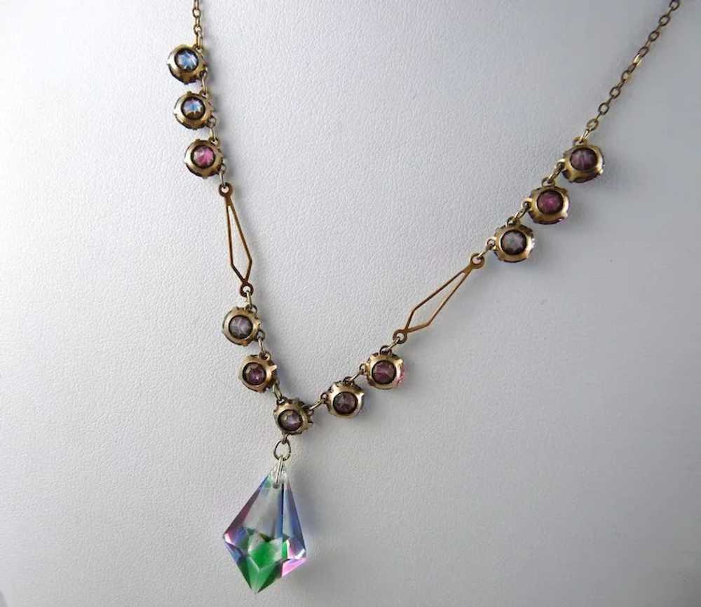 Vintage Iris Glass Necklace with Faceted Drop - image 2