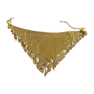 Vintage Napier Gold Mesh Bib Necklace with Fringe - image 1