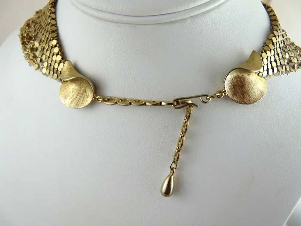 Vintage Napier Gold Mesh Bib Necklace with Fringe - image 4