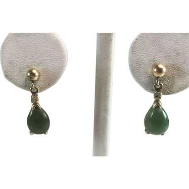 14K YG Green Jade & Diamond Drop Earrings