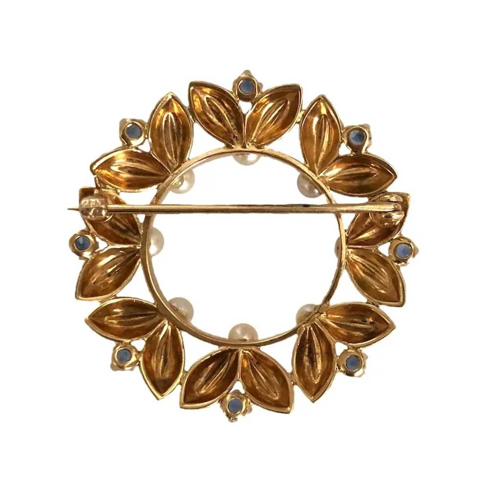 Laurel Wreath Vintage Brooch / Pin 14K Gold Cultured Pearl - Ruby Lane