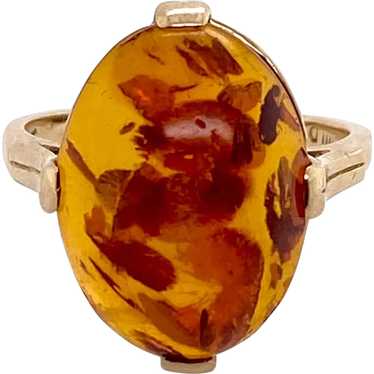 Vintage 14K Gold Polished Amber Ring