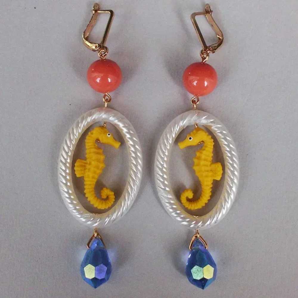 Whimsical rubber earrings yellow seahorse pendant… - image 4