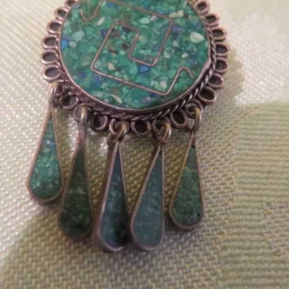 Silver with Mosaic Pin/pendant made in Mexico - F… - image 2