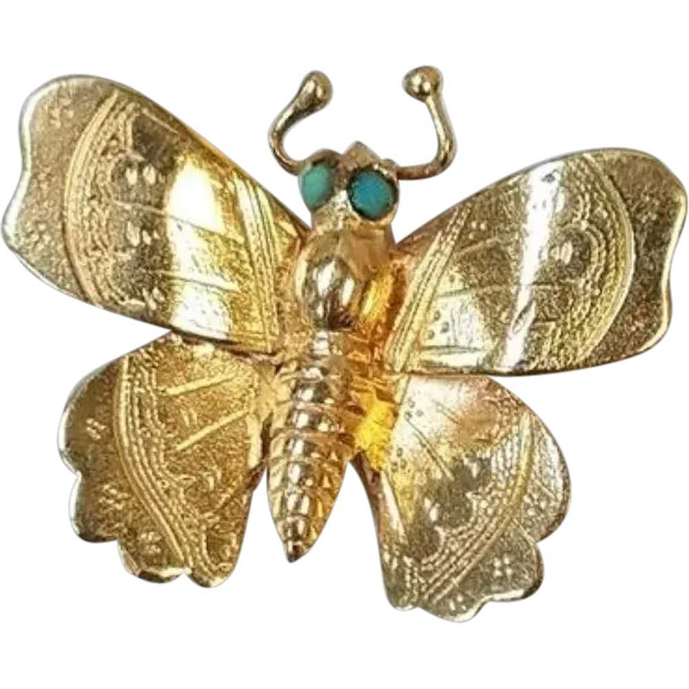Vintage Small 14k Yellow Gold Butterfly Brooch. W… - image 1