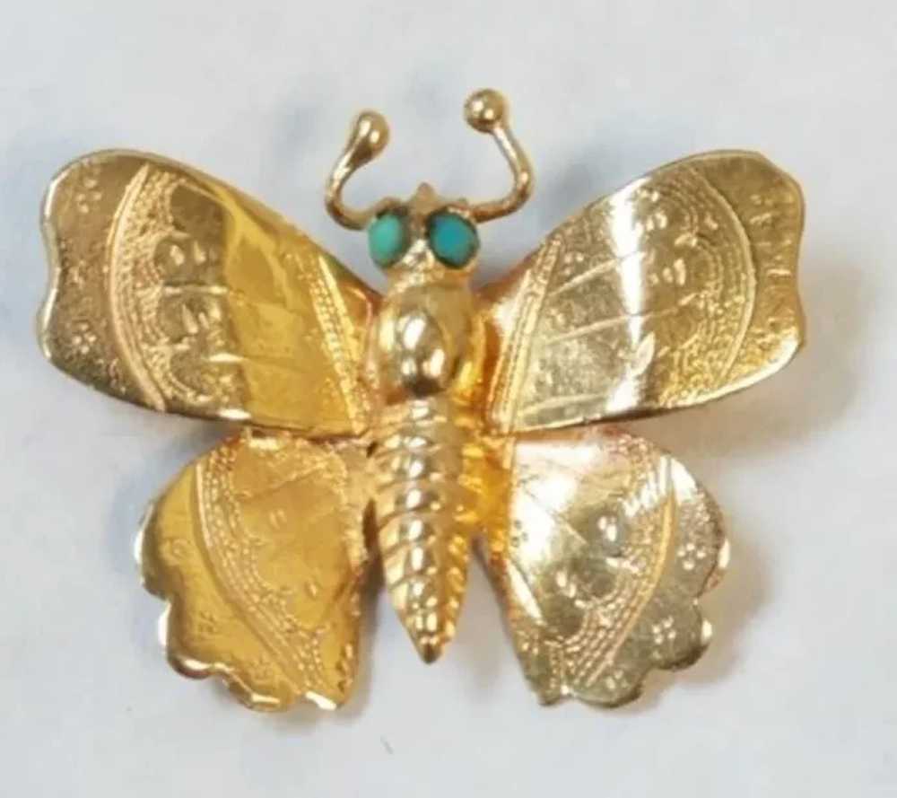 Vintage Small 14k Yellow Gold Butterfly Brooch. W… - image 4