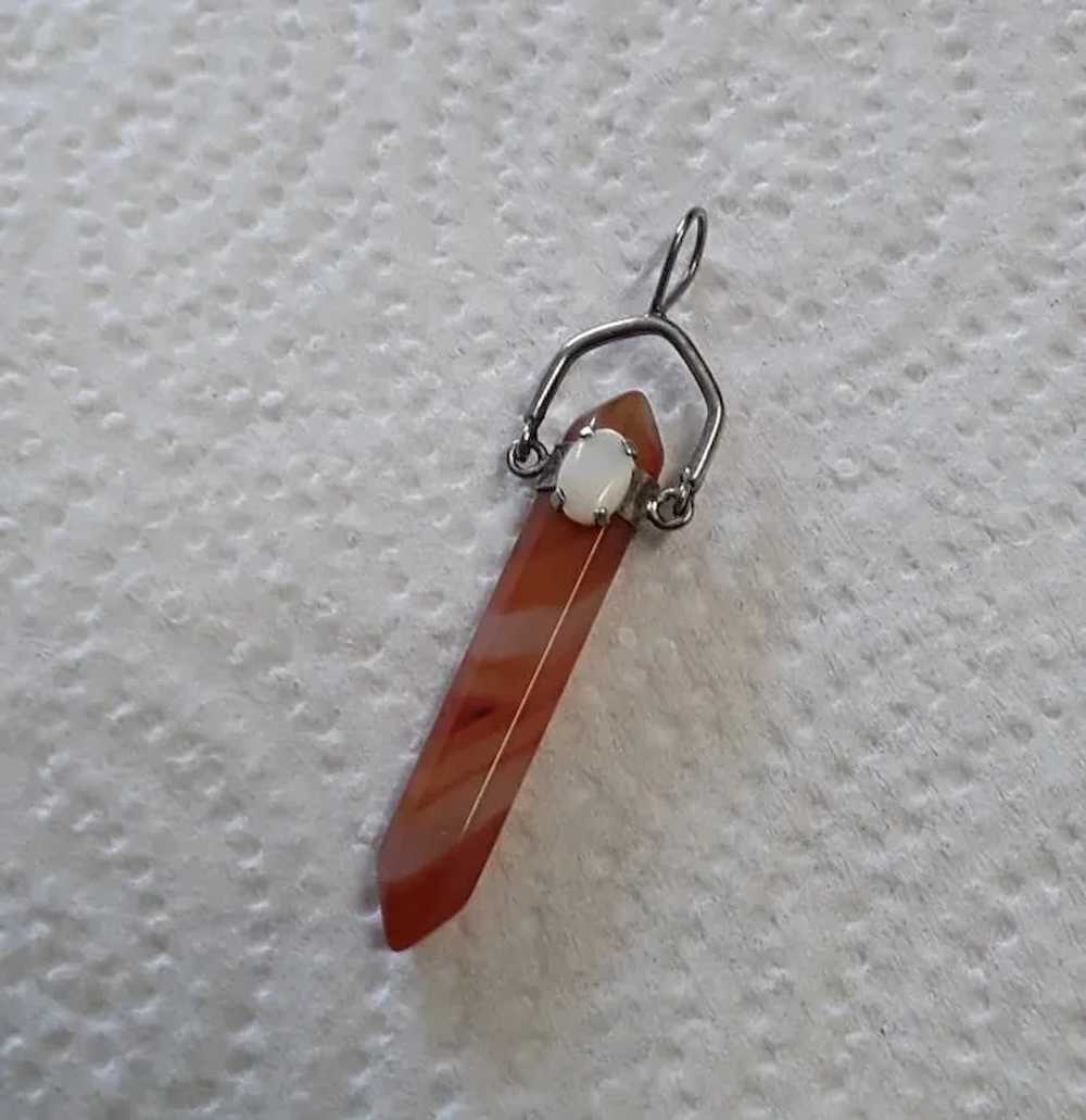 Vintage Sterling Silver, Orange Banded Agate, and… - image 3