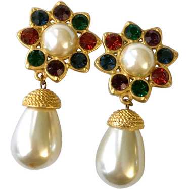 Extra-Large Jewel-tone Crystals & Faux Pearls Drop