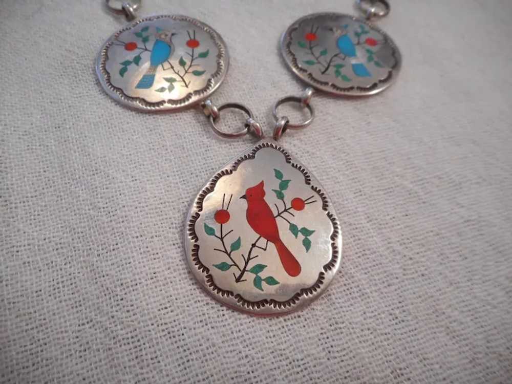 Zuni Inlay Sterling Silver Vintage Necklace - image 2