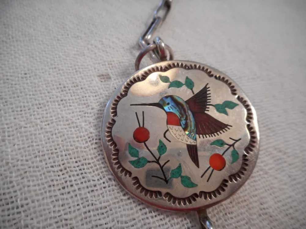 Zuni Inlay Sterling Silver Vintage Necklace - image 6