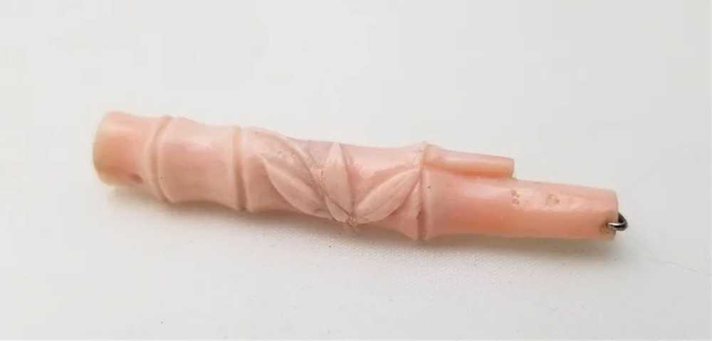 Sweet Vintage Natural Pink Coral Carved Brooch - image 2