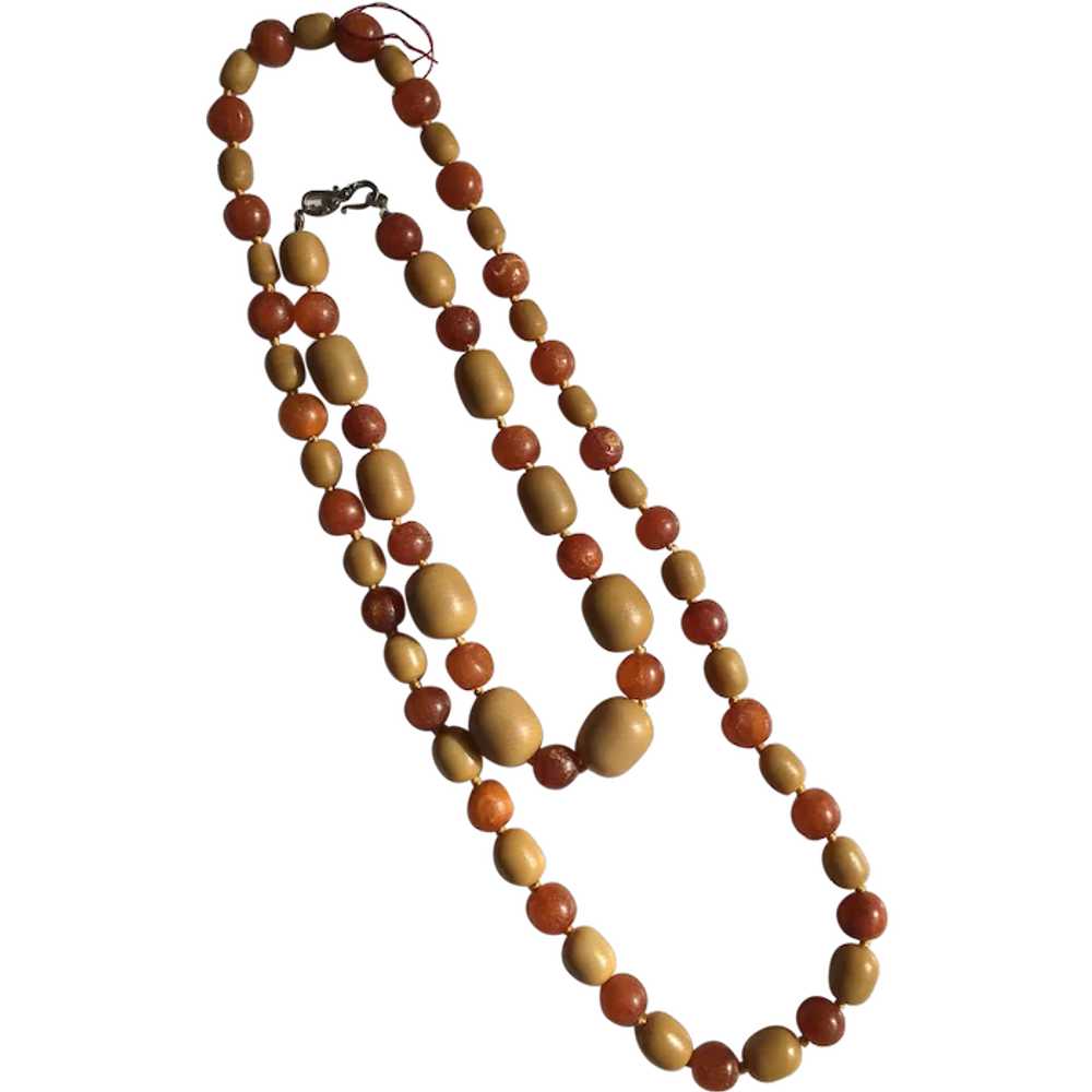 Two Amber Necklaces, Unpolished Oval & Round Beads - image 1