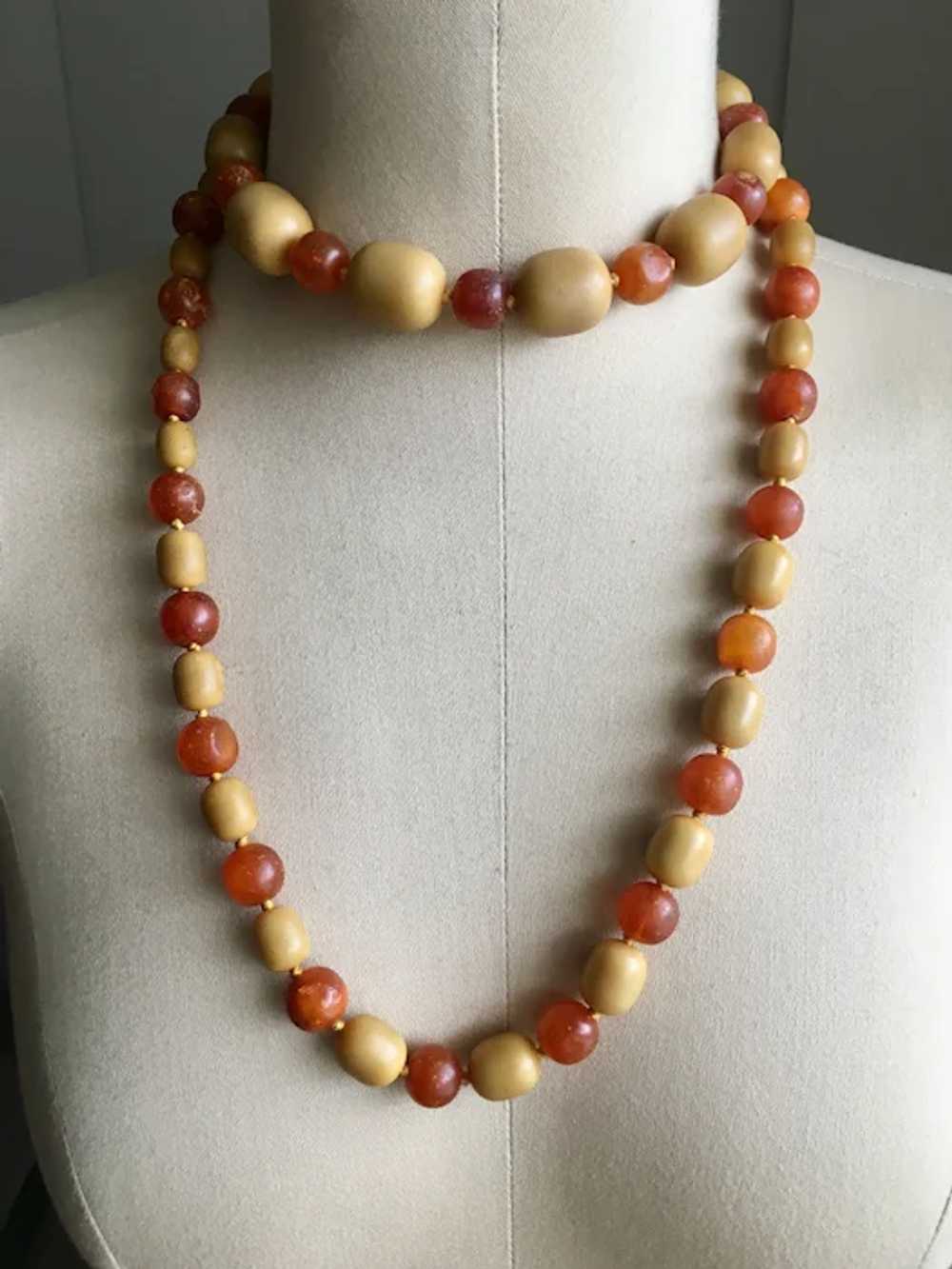 Two Amber Necklaces, Unpolished Oval & Round Beads - image 2