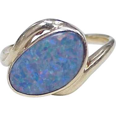Natural Harlequin Blue Opal Ring circa 1970's 14K… - image 1