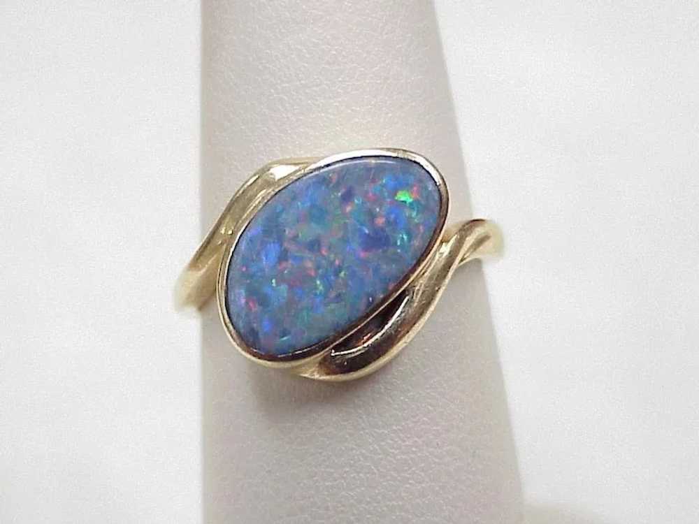 Natural Harlequin Blue Opal Ring circa 1970's 14K… - image 2