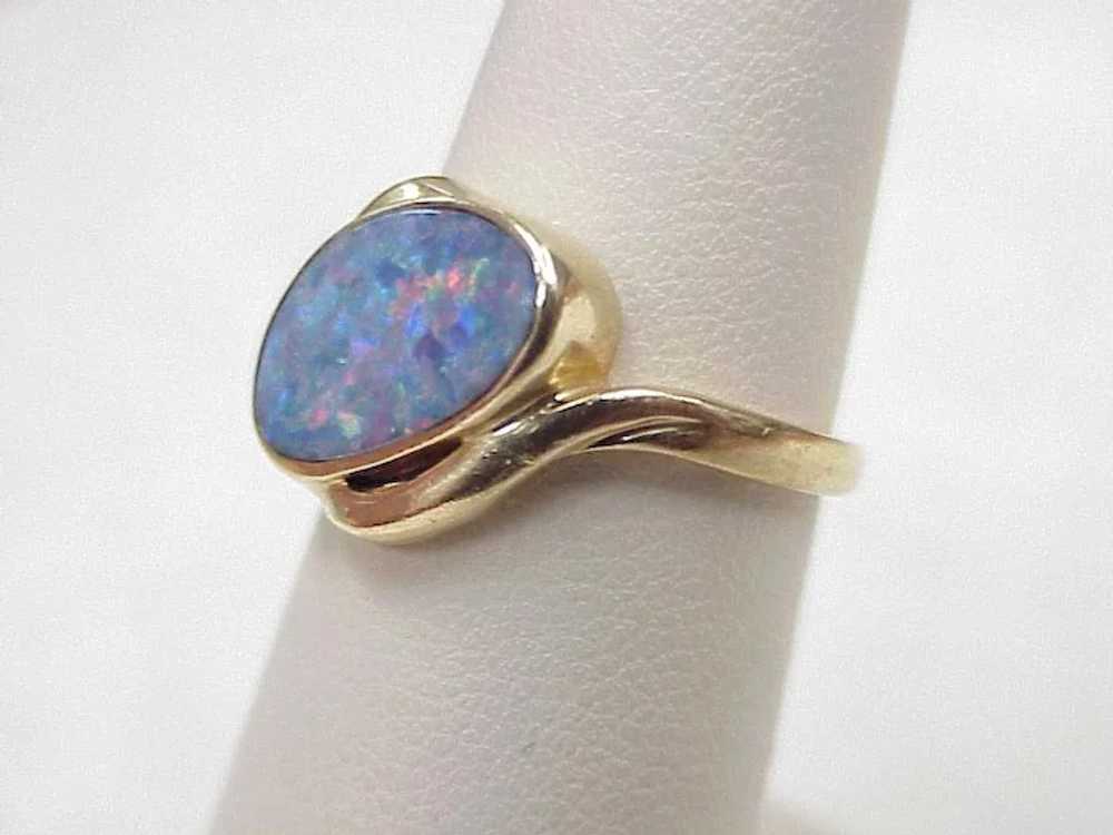Natural Harlequin Blue Opal Ring circa 1970's 14K… - image 3