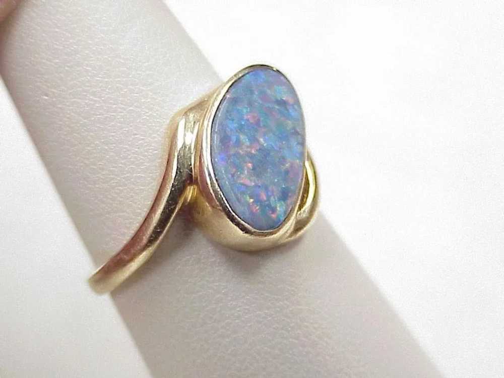 Natural Harlequin Blue Opal Ring circa 1970's 14K… - image 4