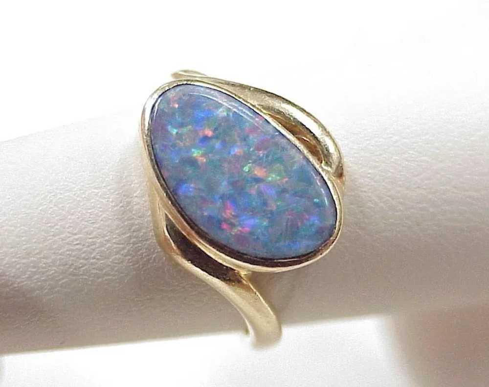 Natural Harlequin Blue Opal Ring circa 1970's 14K… - image 5