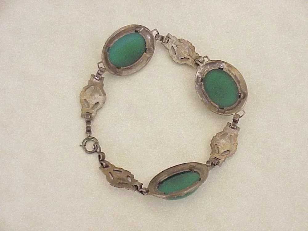 Art Deco Bracelet Sterling Silver Chrysoprase & M… - image 2