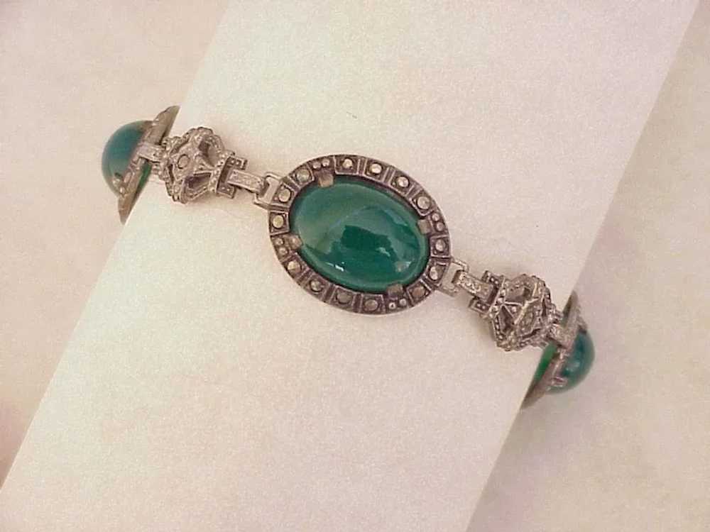 Art Deco Bracelet Sterling Silver Chrysoprase & M… - image 3