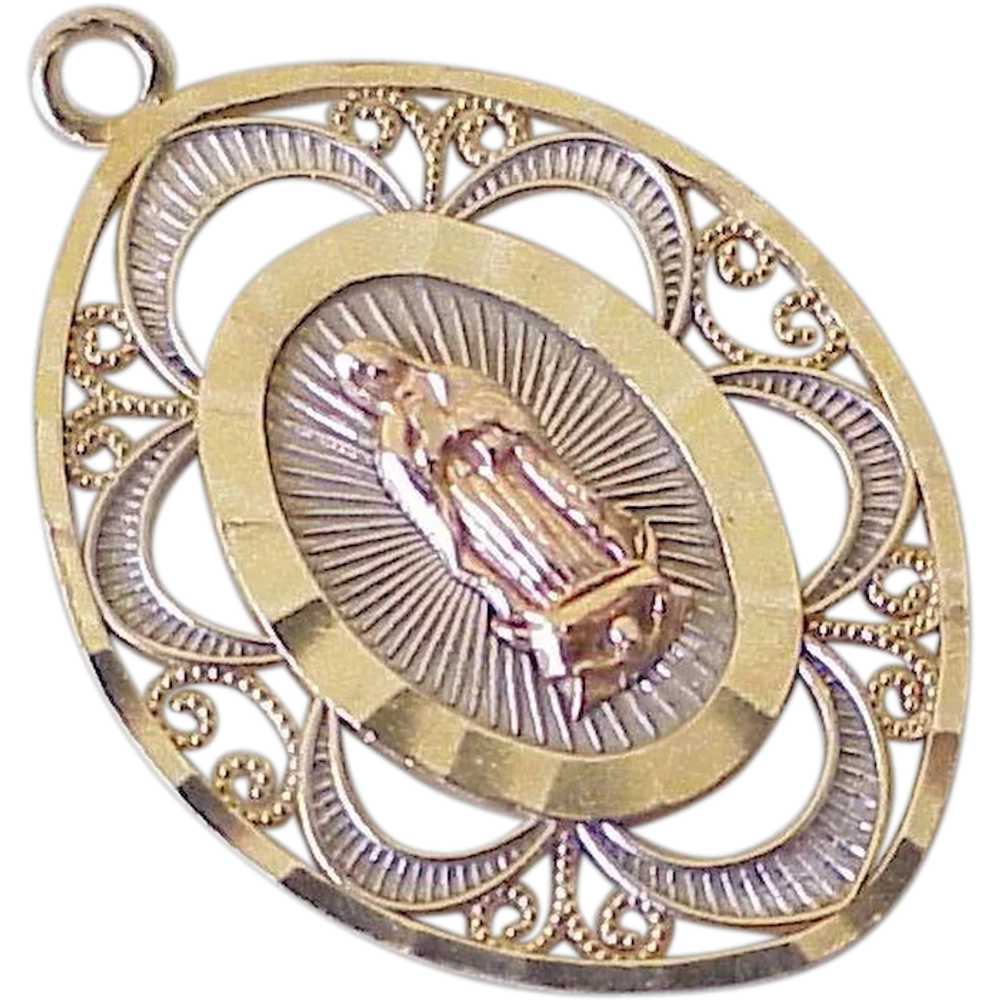 Holy Mother Religious Charm Tri-Color 14K Gold Ci… - image 1