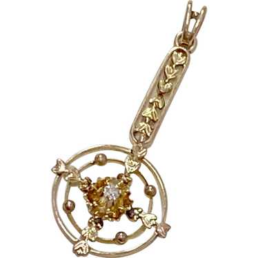 Victorian Lavalier Pendant 10K Gold Mine Cut Diamo