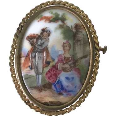 Limoges France Miniature Courting Scene Brooch