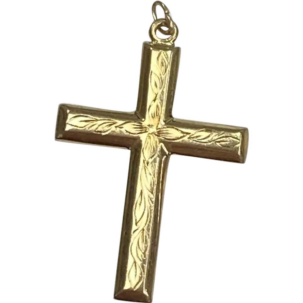 Cross Pendant / Charm Floral Engraved Design 10K … - image 1