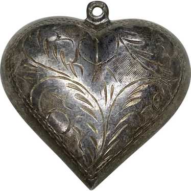 Big Vintage Puffy Heart Charm/Pendant Sterling Si… - image 1